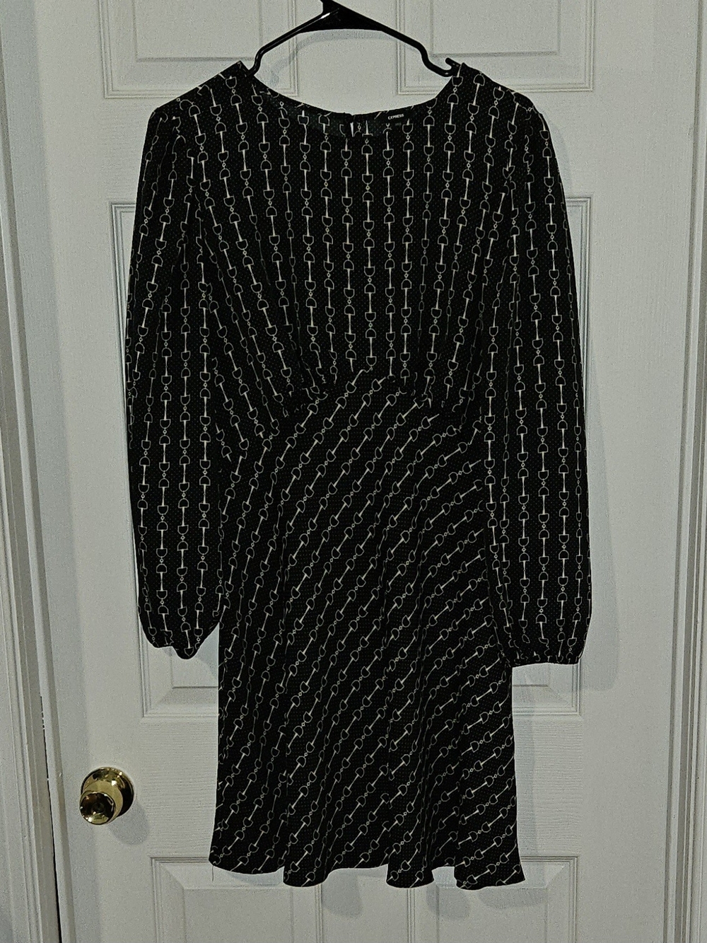 Express Black Midi Dress with White Chain-Print